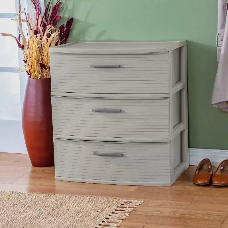 Tour de rangement en plastique large à 3 tiroirs – 60,96 cm H x 55,58 cm L x 40,34 cm P, Gris foncé