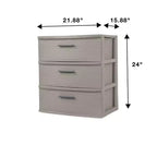 Tour de rangement en plastique large à 3 tiroirs – 60,96 cm H x 55,58 cm L x 40,34 cm P, Gris foncé