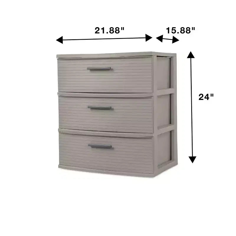 Tour de rangement en plastique large à 3 tiroirs – 60,96 cm H x 55,58 cm L x 40,34 cm P, Gris foncé