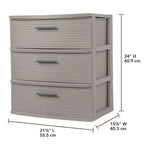 Tour de rangement en plastique large à 3 tiroirs – 60,96 cm H x 55,58 cm L x 40,34 cm P, Gris foncé