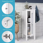 Meuble de rangement étroit et haut pour salle de bain et buanderie avec étagères réglables – Blanc