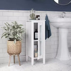 Meuble de rangement étroit et haut pour salle de bain et buanderie avec étagères réglables – Blanc