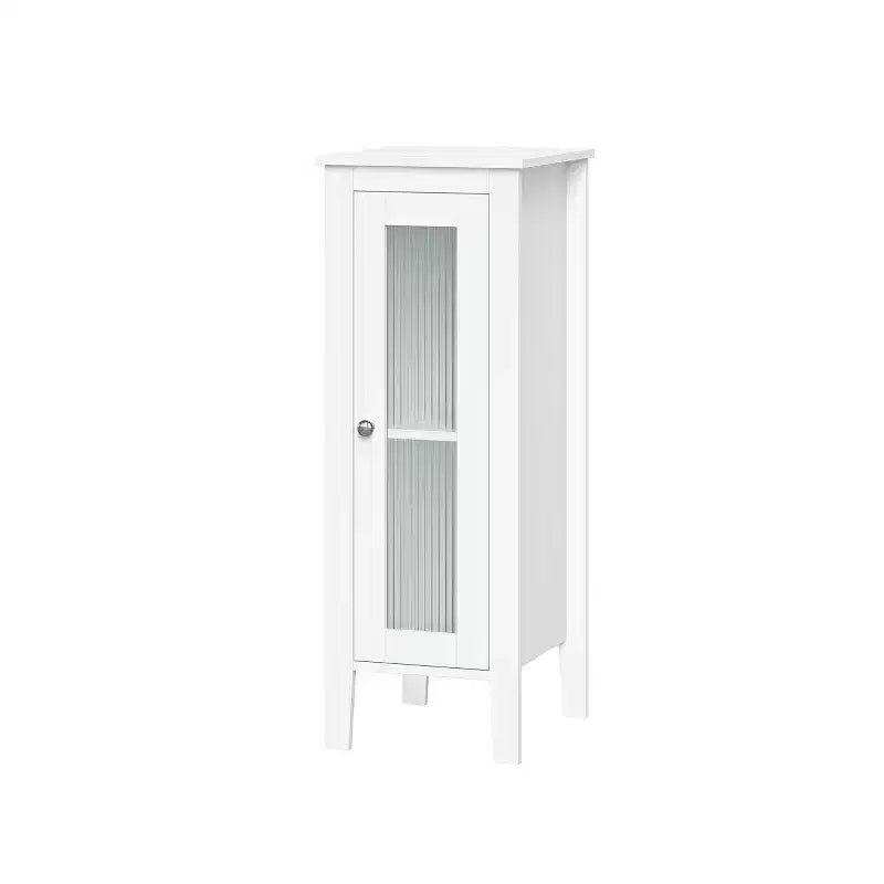 Meuble de rangement étroit et haut pour salle de bain et buanderie avec étagères réglables – Blanc