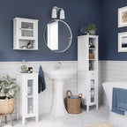 Meuble de rangement étroit et haut pour salle de bain et buanderie avec étagères réglables – Blanc