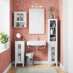 Meuble de rangement étroit et haut pour salle de bain et buanderie avec étagères réglables – Blanc