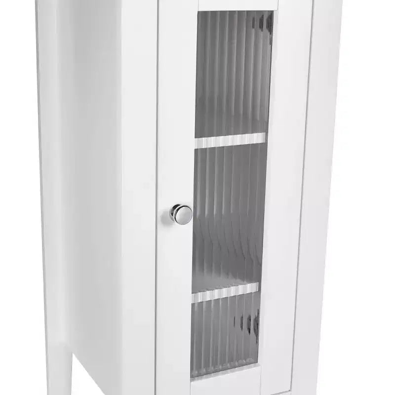Armoire de toilette haute en lin avec porte vitrée, tiroir et étagères – 152 cm H x 30 cm L x 33 cm P, blanche