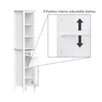 Armoire de toilette haute en lin avec porte vitrée, tiroir et étagères – 152 cm H x 30 cm L x 33 cm P, blanche
