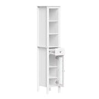 Armoire de toilette haute en lin avec porte vitrée, tiroir et étagères – 152 cm H x 30 cm L x 33 cm P, blanche