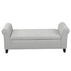 White Upholstered Storage Bench with Rolled Arms: Dimensions 50.00 x 20.50 x 19.50 inches