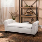 Banc de rangement rembourré avec accoudoirs roulés – 127 cm (L) x 52,1 cm (H) x 50,2 cm (l), cuir bicast blanc