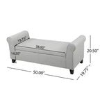 Banc de rangement rembourré avec accoudoirs roulés – 127 cm (L) x 52,1 cm (H) x 50,2 cm (l), cuir bicast blanc