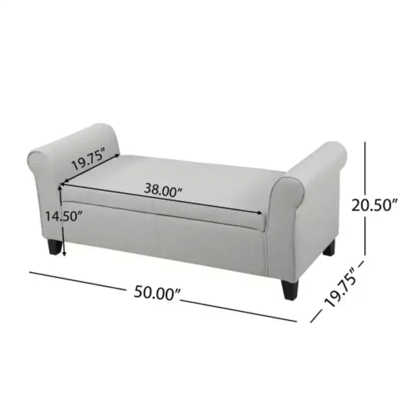 Banc de rangement rembourré avec accoudoirs roulés – 127 cm (L) x 52,1 cm (H) x 50,2 cm (l), cuir bicast blanc