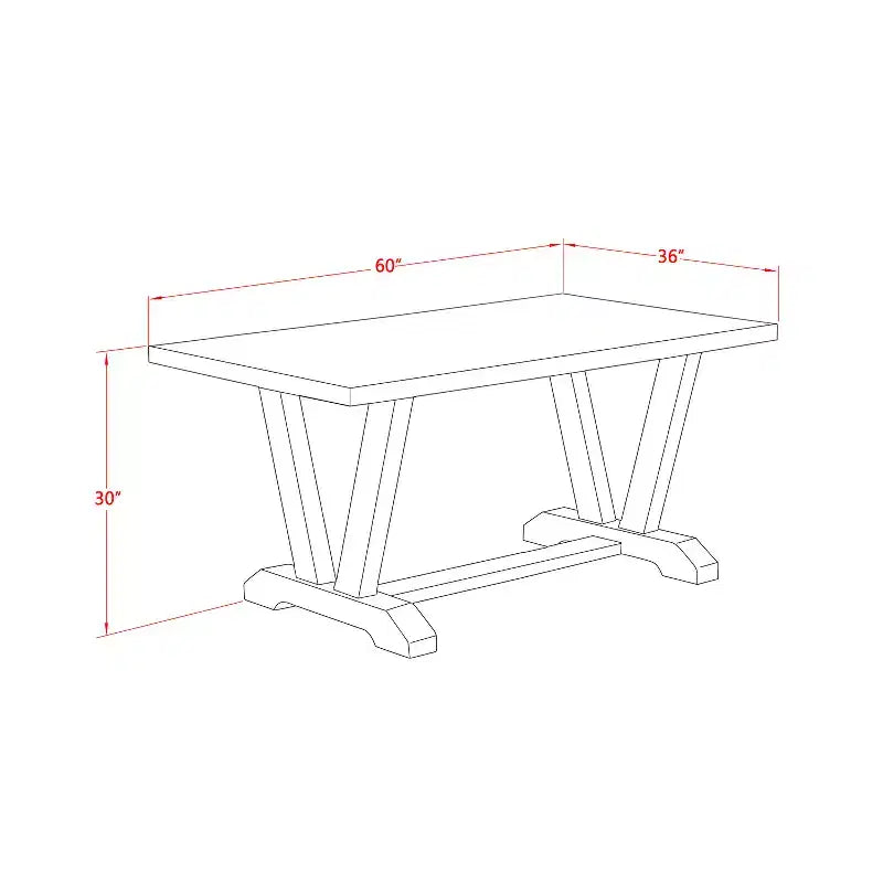 Table de salle à manger rectangulaire en bois d'hévéa avec pied central en V, 4 places – 152 cm (L) x 91 cm (l) x 76 cm (H)