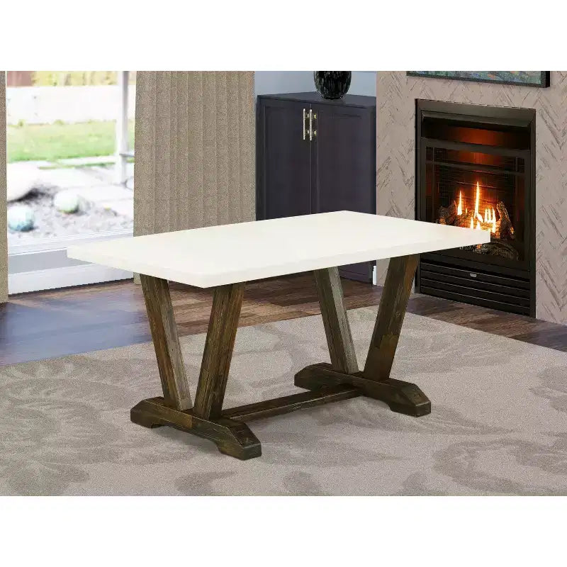 Table de salle à manger rectangulaire en bois d'hévéa avec pied central en V, 4 places – 152 cm (L) x 91 cm (l) x 76 cm (H)