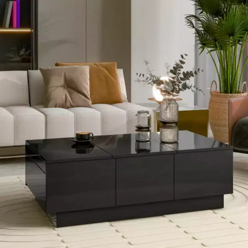 Table basse avec plateau coulissant, 100x55 cm, Noir