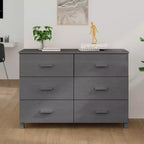 Commode 6 tiroirs en pin massif avec tiroirs à fermeture amortie – 113 cm (L) x 40 cm (P) x 80 cm (H), gris foncé