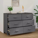 Commode 6 tiroirs en pin massif avec tiroirs à fermeture amortie – 113 cm (L) x 40 cm (P) x 80 cm (H), gris foncé