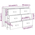 Commode 6 tiroirs en pin massif avec tiroirs à fermeture amortie – 113 cm (L) x 40 cm (P) x 80 cm (H), gris foncé