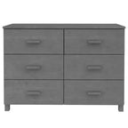 Commode 6 tiroirs en pin massif avec tiroirs à fermeture amortie – 113 cm (L) x 40 cm (P) x 80 cm (H), gris foncé