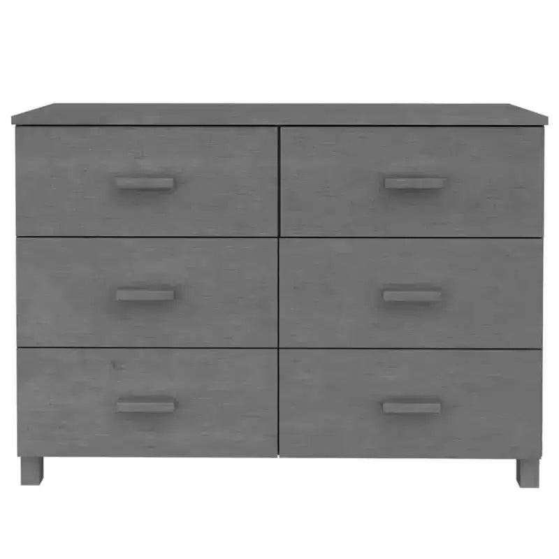 Commode 6 tiroirs en pin massif avec tiroirs à fermeture amortie – 113 cm (L) x 40 cm (P) x 80 cm (H), gris foncé