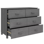 Commode 6 tiroirs en pin massif avec tiroirs à fermeture amortie – 113 cm (L) x 40 cm (P) x 80 cm (H), gris foncé
