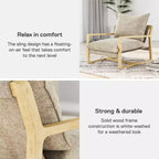 Fauteuil d'appoint rembourré de style élingue avec cadre en bois massif – Assise L 72,4 cm x P 69,8 cm, Hauteur 38,1 cm