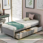 Lit plateforme jumeau avec 2 tiroirs de rangement et une tête de lit – 79,5" L x 41,8" l x 37,4" H