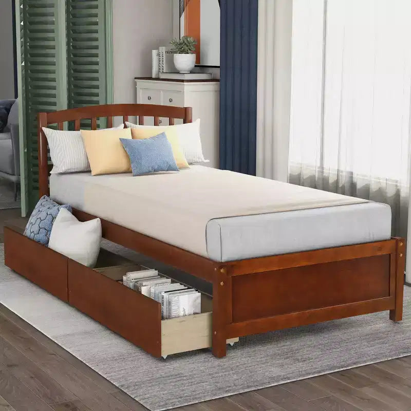 Lit plateforme jumeau avec 2 tiroirs de rangement et une tête de lit – 79,5" L x 41,8" l x 37,4" H