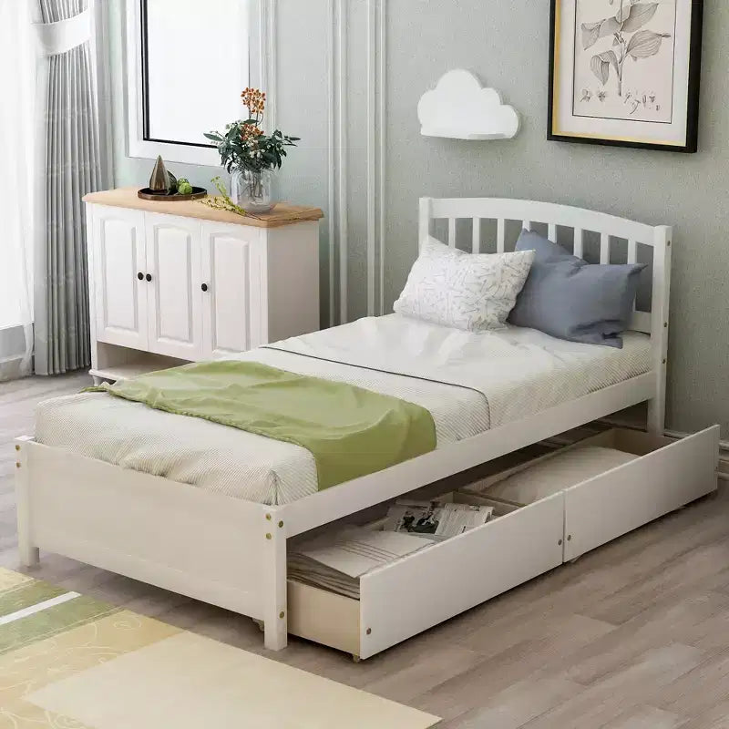 Lit plateforme jumeau avec 2 tiroirs de rangement et une tête de lit – 79,5" L x 41,8" l x 37,4" H