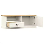 Meuble TV en pin massif avec tiroir, étagère ouverte et placard – 106 cm (L) x 40 cm (P) x 40 cm (H), Blanc