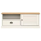 Meuble TV en pin massif avec tiroir, étagère ouverte et placard – 106 cm (L) x 40 cm (P) x 40 cm (H), Blanc