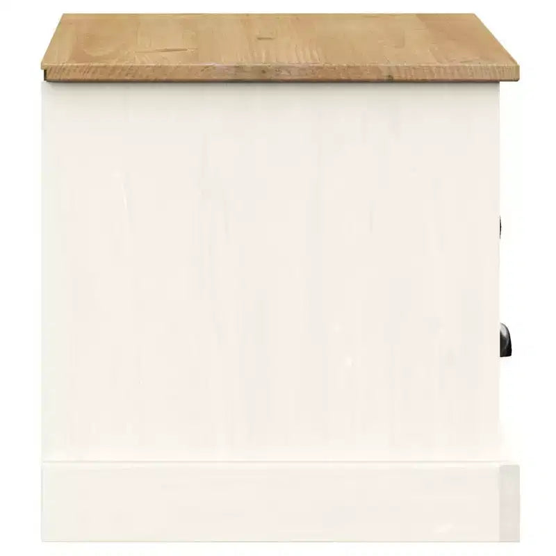 Meuble TV en pin massif avec tiroir, étagère ouverte et placard – 106 cm (L) x 40 cm (P) x 40 cm (H), Blanc
