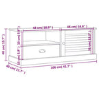 Meuble TV en pin massif avec tiroir, étagère ouverte et placard – 106 cm (L) x 40 cm (P) x 40 cm (H), Blanc