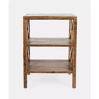 Jofran,Global Archive Solid Wood Rustic Modern X-Side Accent table with Two Shelves- Gold Color