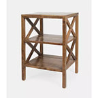 Table d'appoint latérale en X en manguier massif avec 2 étagères – 61 cm (H) x 43 cm (L) x 35 cm (P), finition dorée