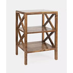 Table d'appoint latérale en X en manguier massif avec 2 étagères – 61 cm (H) x 43 cm (L) x 35 cm (P), finition dorée