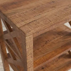 Table d'appoint latérale en X en manguier massif avec 2 étagères – 61 cm (H) x 43 cm (L) x 35 cm (P), finition dorée