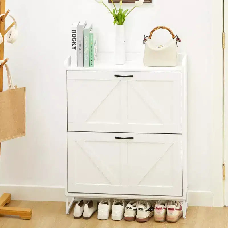 Meuble à chaussures étroit avec 2 tiroirs à abattant, peut contenir 16 paires – H 101,1 cm x L 80 cm x P 24 cm