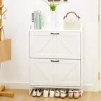 Meuble à chaussures étroit avec 2 tiroirs à abattant, peut contenir 16 paires – H 101,1 cm x L 80 cm x P 24 cm