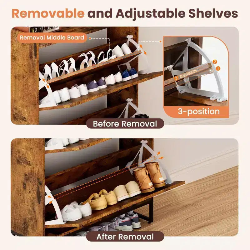 Meuble à chaussures étroit avec 2 tiroirs à abattant, peut contenir 16 paires – H 101,1 cm x L 80 cm x P 24 cm