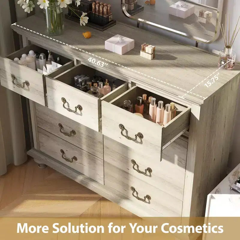 Commode à 9 tiroirs avec poignées métalliques – Meuble de rangement en bois pour chambre ou salon