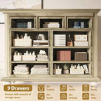 Commode à 9 tiroirs avec poignées métalliques – Meuble de rangement en bois pour chambre ou salon