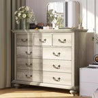 Commode à 9 tiroirs avec poignées métalliques – Meuble de rangement en bois pour chambre ou salon