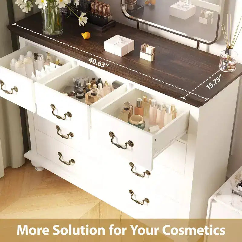 Commode à 9 tiroirs avec poignées métalliques – Meuble de rangement en bois pour chambre ou salon