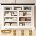 Commode à 9 tiroirs avec poignées métalliques – Meuble de rangement en bois pour chambre ou salon