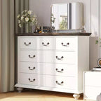 Commode à 9 tiroirs avec poignées métalliques – Meuble de rangement en bois pour chambre ou salon