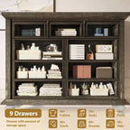 Commode à 9 tiroirs avec poignées métalliques – Meuble de rangement en bois pour chambre ou salon