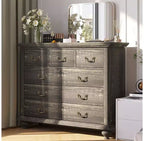 Commode à 9 tiroirs avec poignées métalliques – Meuble de rangement en bois pour chambre ou salon
