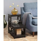 HomeStock Belmont 2 Step Chairside End Table with L Shaped Frame and Octagon Side Panels, Three Tier Storage Accent Table for Living Room