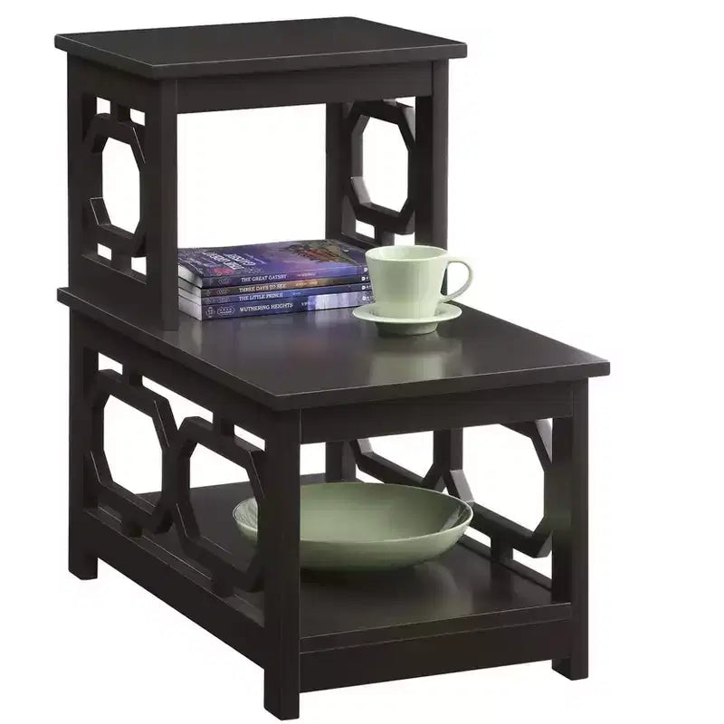 Table d'appoint à 2 niveaux avec cadre en L et trois étagères de rangement – 60,3 cm H x 60,3 cm L x 35,6 cm P, Espresso